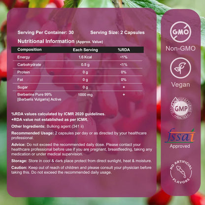 99% Pure Berberine Supplements | For Blood Sugar Balance & Metabolic Health