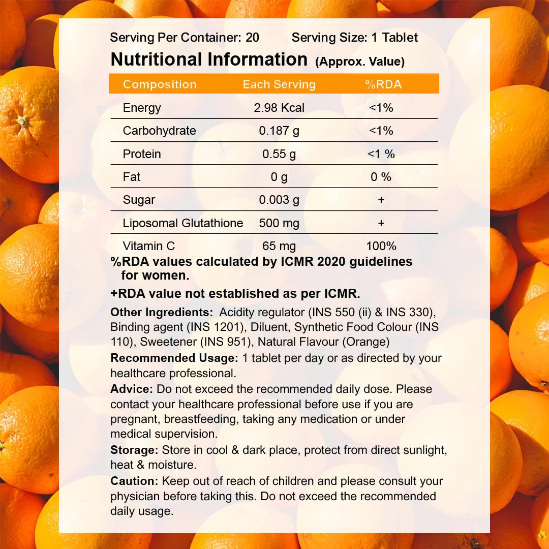 Liposomal Glutathione + Vitamin C | Effervescent Tablets for Skin Glow and Brightening